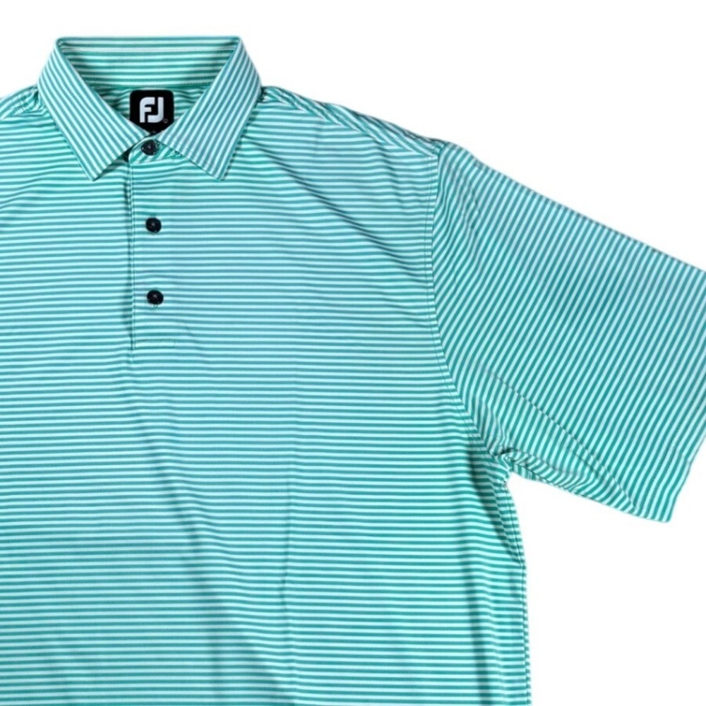FootJoy FJ Mens Large Green White Striped ProDry Short Sleeve Golf Polo Shirt